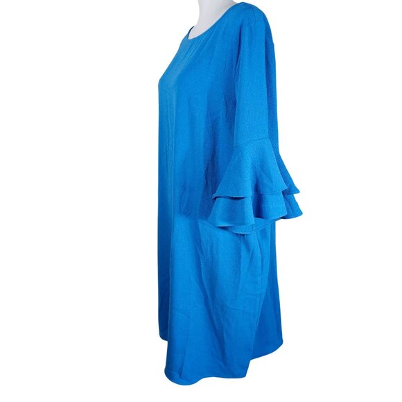 Soft Surroundings Blue Ruffle Sleeve Shift Dress Sz L Lightweight Crepe Boho - Picture 2 of 10